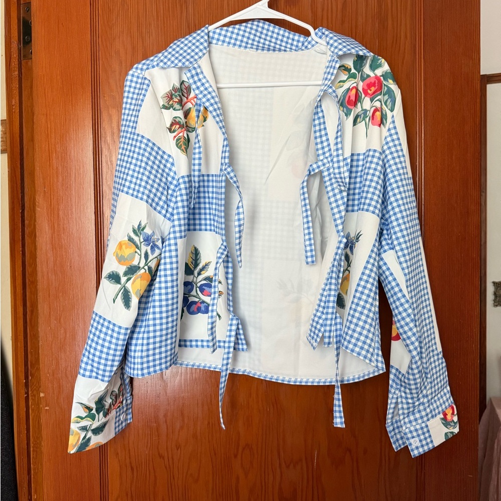 Floral Patchwork Blue Checkered Jacket